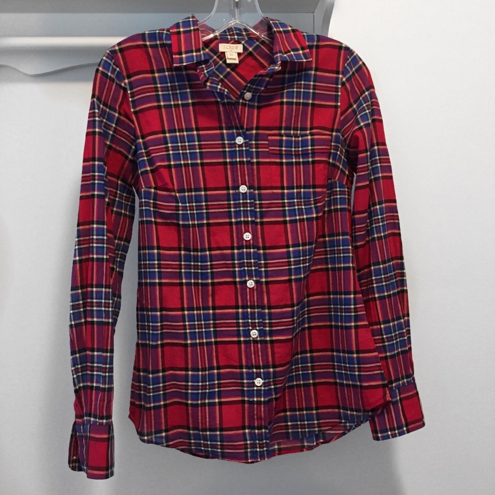 J.CREW RED PLAID LIGHT FLANNEL XXS